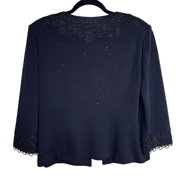 St. John Evening Black Embroidered Rhinestoned Wool Blend Formal Cardigan Sz 14 - Picture 12 of 13
